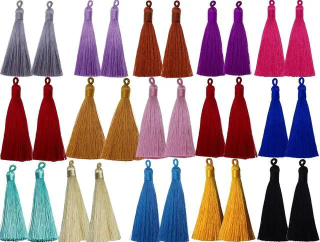 Alt view image 2 of 7 - 3.7" Colorful Silk Tassels 30pcs for Jewelry Making Keychain Bag | Earrings,Bookmark,Bag Charms,Keychain, DIY Crafts,Mala Assorted Tassels,Jewelry Making