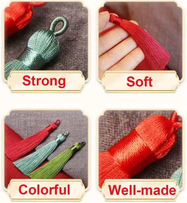 Alt view image 7 of 7 - 3.7" Colorful Silk Tassels 30pcs for Jewelry Making Keychain Bag | Earrings,Bookmark,Bag Charms,Keychain, DIY Crafts,Mala Assorted Tassels,Jewelry Making