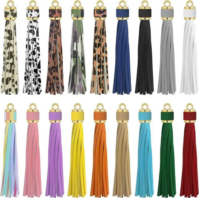 Main image of 18Pcs Leather Tassels for Keychain Making 4 inch Key Chain Tassel Faux Leather Tassel Charms for Crafts Handbag DIY Key Chains Jewelry Making (18 Color)