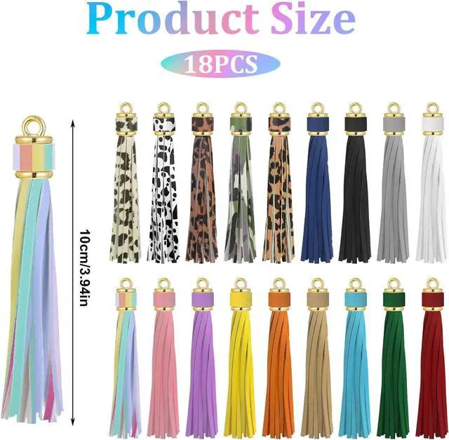 Alt view image 2 of 7 - 18Pcs Leather Tassels for Keychain Making 4 inch Key Chain Tassel Faux Leather Tassel Charms for Crafts Handbag DIY Key Chains Jewelry Making (18 Color)