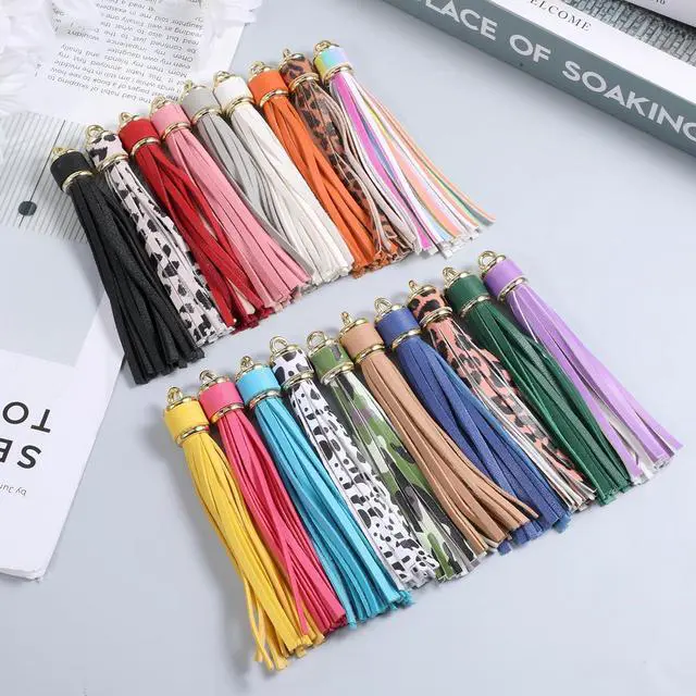 Alt view image 4 of 7 - 18Pcs Leather Tassels for Keychain Making 4 inch Key Chain Tassel Faux Leather Tassel Charms for Crafts Handbag DIY Key Chains Jewelry Making (18 Color)
