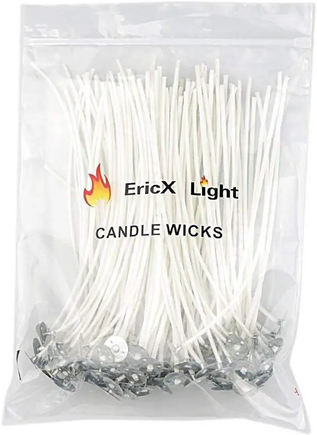 Main image of EricX Light 100 Piece Natural Candle Wick, Low Smoke 6" Pre-Waxed & 100% Natural Cotton Core,For Candle Making,Candle DIY
