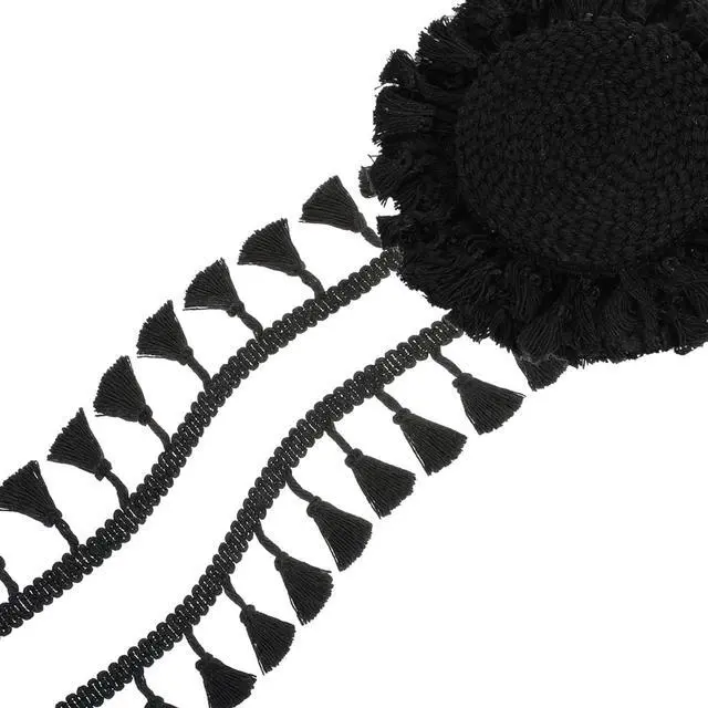 Main image of Black 10 Yards Tassel Trim, Mini Fringe Sewing Trim Embellishments Vintage Braid Curtain Tassels Sewing Trims for Home Hotel Curtain Pillow Blanket Lamp Shade Clothing DIY Crafts Decoration