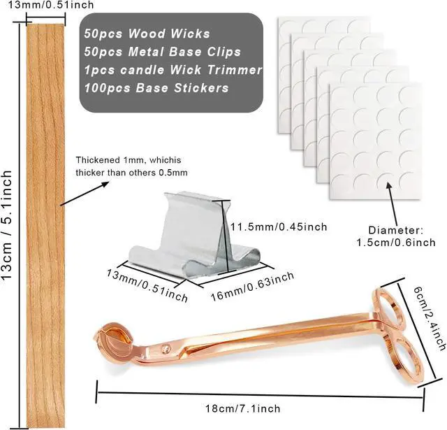 Alt view image 2 of 7 - Wood Wicks for Candles Making, 100pcs Wood Candle Wicks, Include 50pcs 5.1 X 0.5 Inch Candle Making Wicks and 50pcs Iron Stand Naturally Smokeless,Wooden Candle Wicks with Rose Gold Trimmer for DIY.