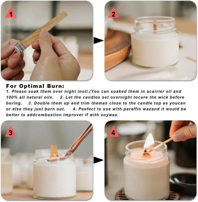 Alt view image 3 of 7 - Wood Wicks for Candles Making, 100pcs Wood Candle Wicks, Include 50pcs 5.1 X 0.5 Inch Candle Making Wicks and 50pcs Iron Stand Naturally Smokeless,Wooden Candle Wicks with Rose Gold Trimmer for DIY.