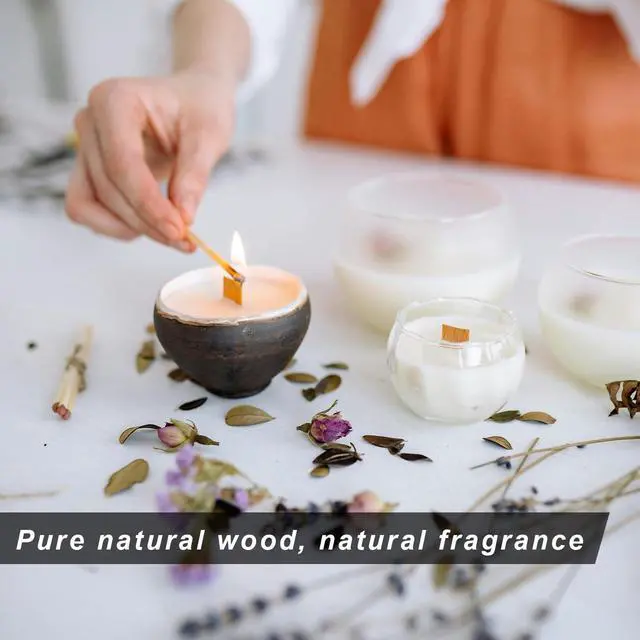 Alt view image 6 of 7 - Wood Wicks for Candles Making, 100pcs Wood Candle Wicks, Include 50pcs 5.1 X 0.5 Inch Candle Making Wicks and 50pcs Iron Stand Naturally Smokeless,Wooden Candle Wicks with Rose Gold Trimmer for DIY.