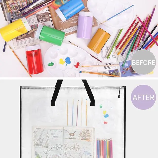Alt view image 5 of 7 - EOOUT 2 Pack 18.5x24.8 Inches Art Portfolio Case, Portfolio Folder for Artwork, Posters Storage Bag with Zipper and Handle Mesh Folder Organizers for Poster, Scrapbook, Keepsake and Bulletin Board