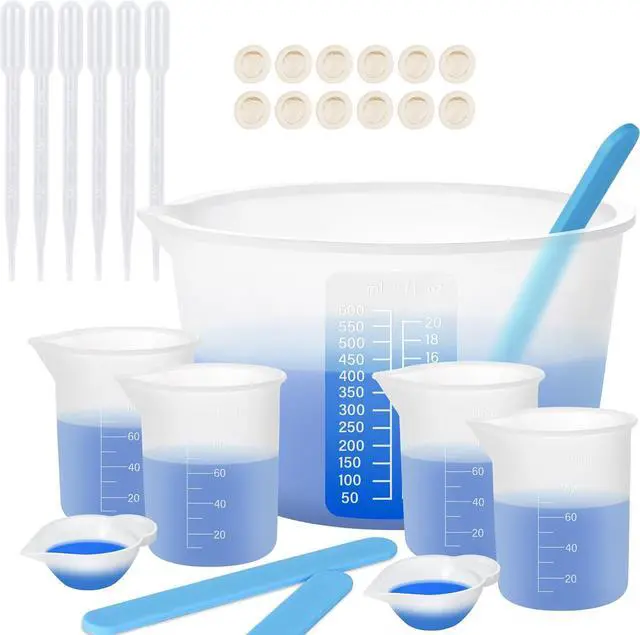 Main image of KISREL Silicone Measuring Cups for Resin, Resin Supplies with 600&100ml Cups, Resin Mixing Cups, Silicone Stir Sticks, Epoxy Mixing Cup
