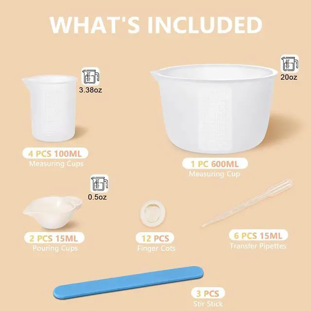 Alt view image 2 of 7 - KISREL Silicone Measuring Cups for Resin, Resin Supplies with 600&100ml Cups, Resin Mixing Cups, Silicone Stir Sticks, Epoxy Mixing Cup