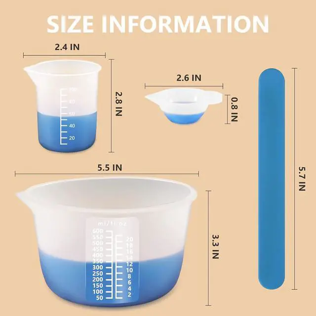 Alt view image 5 of 7 - KISREL Silicone Measuring Cups for Resin, Resin Supplies with 600&100ml Cups, Resin Mixing Cups, Silicone Stir Sticks, Epoxy Mixing Cup