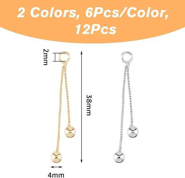 Alt view image 2 of 7 - 12Pcs 2 Colors Real 14k Gold Plated Tassel Earring Charm 1.5 Inch Tassel Chain Pendant Earrings Platinum Fringe Pendants End Ball Decorations Brass Alloy for DIY Earrings Jewelry Making