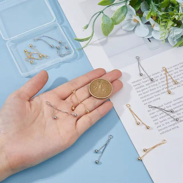 Alt view image 3 of 7 - 12Pcs 2 Colors Real 14k Gold Plated Tassel Earring Charm 1.5 Inch Tassel Chain Pendant Earrings Platinum Fringe Pendants End Ball Decorations Brass Alloy for DIY Earrings Jewelry Making