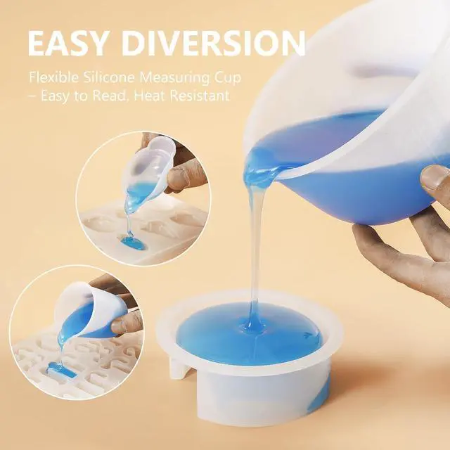 Alt view image 4 of 7 - KISREL Silicone Measuring Cups for Resin, Resin Supplies with 600&100ml Cups, Resin Mixing Cups, Silicone Stir Sticks, Epoxy Mixing Cup