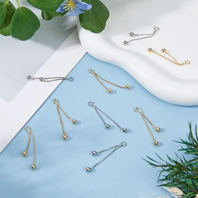 Alt view image 4 of 7 - 12Pcs 2 Colors Real 14k Gold Plated Tassel Earring Charm 1.5 Inch Tassel Chain Pendant Earrings Platinum Fringe Pendants End Ball Decorations Brass Alloy for DIY Earrings Jewelry Making