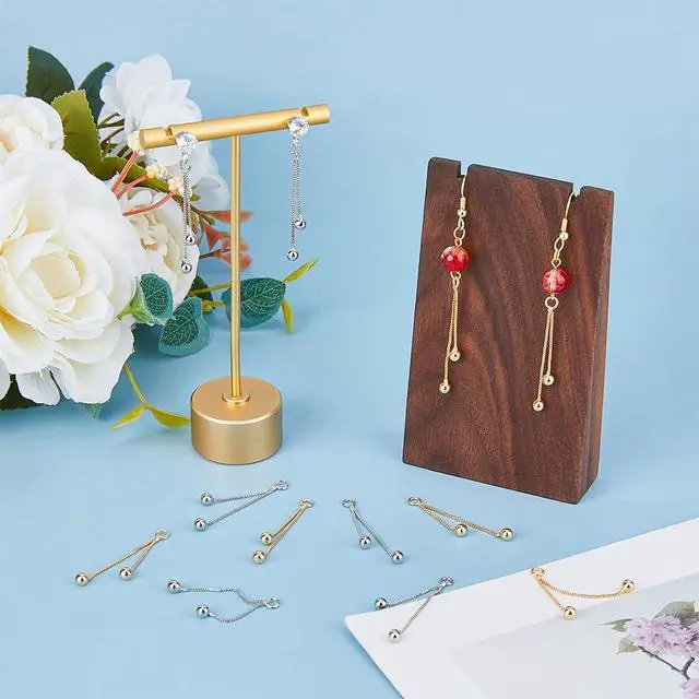 Alt view image 6 of 7 - 12Pcs 2 Colors Real 14k Gold Plated Tassel Earring Charm 1.5 Inch Tassel Chain Pendant Earrings Platinum Fringe Pendants End Ball Decorations Brass Alloy for DIY Earrings Jewelry Making