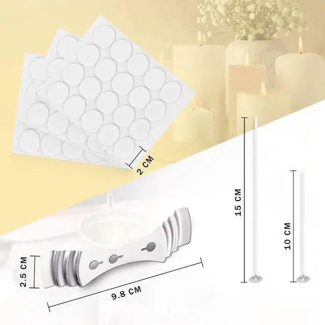Alt view image 2 of 7 - Candle Wicks 90 Pcs (4 inch, 6 inch, 8 inch) with 2 Candle Wick Holders & 90 Wick Tab Stickers, Long Lasting Pre-Waxed & Tabbed Cotton Threads with No Black Smoke for DIY Crafts