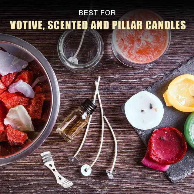 Alt view image 5 of 7 - Candle Wicks 90 Pcs (4 inch, 6 inch, 8 inch) with 2 Candle Wick Holders & 90 Wick Tab Stickers, Long Lasting Pre-Waxed & Tabbed Cotton Threads with No Black Smoke for DIY Crafts