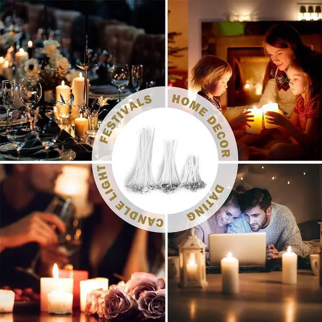 Alt view image 7 of 7 - Candle Wicks 90 Pcs (4 inch, 6 inch, 8 inch) with 2 Candle Wick Holders & 90 Wick Tab Stickers, Long Lasting Pre-Waxed & Tabbed Cotton Threads with No Black Smoke for DIY Crafts