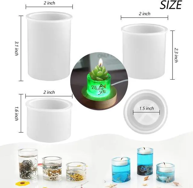 Alt view image 3 of 6 - Actvty Candle Holder Resin Molds, Set of 3 Cylindrical Tealight Candle Holder Silicone Molds for Resin Casting DIY Table Centerpiece Wedding Party Home Decoration