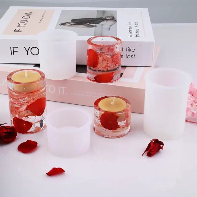 Alt view image 2 of 6 - Actvty Candle Holder Resin Molds, Set of 3 Cylindrical Tealight Candle Holder Silicone Molds for Resin Casting DIY Table Centerpiece Wedding Party Home Decoration