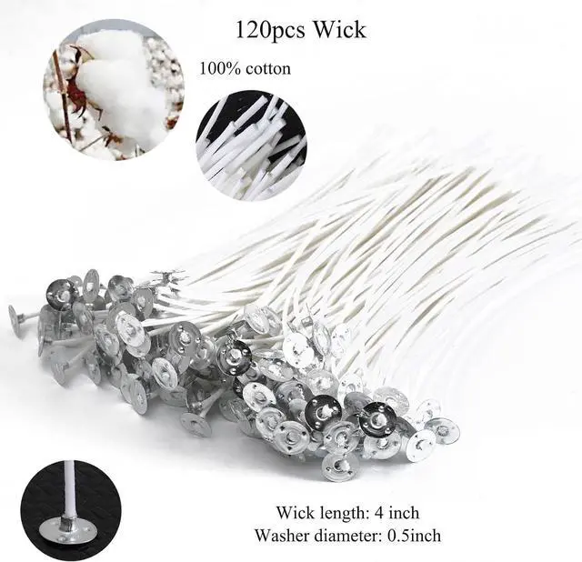 Alt view image 3 of 7 - Candle Wicks Kit 120PCS 4 Inch Candle Making Wicks with Candle Holders,Candle Sticks,Candle Strings More Thick 100% Cotton Candle Wicks Candle Making Supplies Candle Wicks for Candle Making Candle Diy
