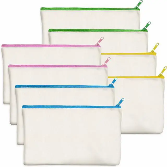 Main image of 8 Pack Canvas Colorful Zipper Bags, DIY Craft Bags Travel Canvas Makeup Pouches for Cosmetic Toiletry Stationery Storage (Beige, 8.3 x 4.7)