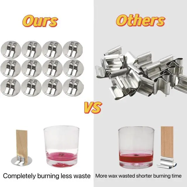 Alt view image 4 of 7 - 200 pcs Wick Clip & 200 pcs Stickers Stainless Steel Clips for Candle Making Wick Base for Candle Making Universal Wood Wick Clips Wooden Wicks Bases Fit Most Wooden Wicks (Wicks not Included