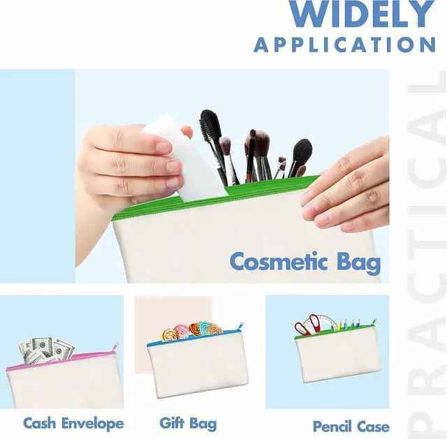 Alt view image 5 of 6 - 8 Pack Canvas Colorful Zipper Bags, DIY Craft Bags Travel Canvas Makeup Pouches for Cosmetic Toiletry Stationery Storage (Beige, 8.3 x 4.7)