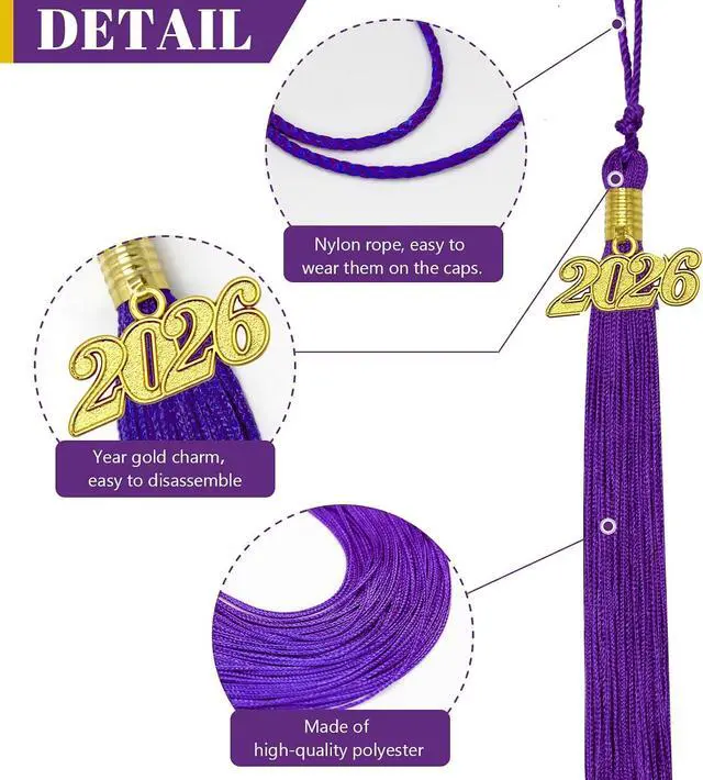 Alt view image 3 of 7 - 2026 Tassel Graduation Purple Graduation Tassel 2026 with Date Charm (Purple)