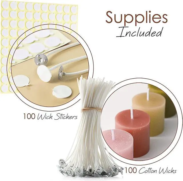 Alt view image 3 of 7 - Hearth & Harbor Candle Wicks and Adhesive Candle Wick Stickers, 100 x 6-Inch Cotton Wicks + 100 Double-Sided Heat Resistant Candle Stickers