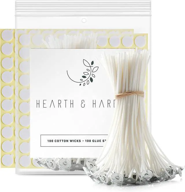 Alt view image 7 of 7 - Hearth & Harbor Candle Wicks and Adhesive Candle Wick Stickers, 100 x 6-Inch Cotton Wicks + 100 Double-Sided Heat Resistant Candle Stickers