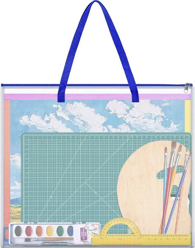 Main image of ZKOO Poster Storage Bag, 26" x 20" Art Portfolio Bag, Bulletin Board Holder Art Portfolio Container for Artwork, Artwork Storage Case for Poster, Bulletin Board, Scrapbook, Teaching Materials (Blue)
