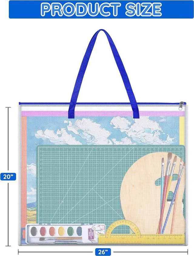 Alt view image 2 of 7 - ZKOO Poster Storage Bag, 26" x 20" Art Portfolio Bag, Bulletin Board Holder Art Portfolio Container for Artwork, Artwork Storage Case for Poster, Bulletin Board, Scrapbook, Teaching Materials (Blue)