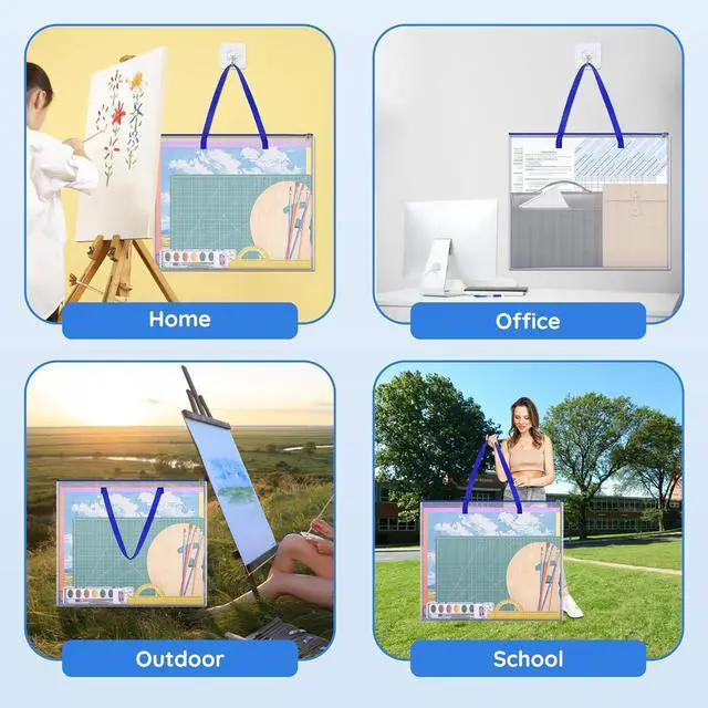Alt view image 5 of 7 - ZKOO Poster Storage Bag, 26" x 20" Art Portfolio Bag, Bulletin Board Holder Art Portfolio Container for Artwork, Artwork Storage Case for Poster, Bulletin Board, Scrapbook, Teaching Materials (Blue)