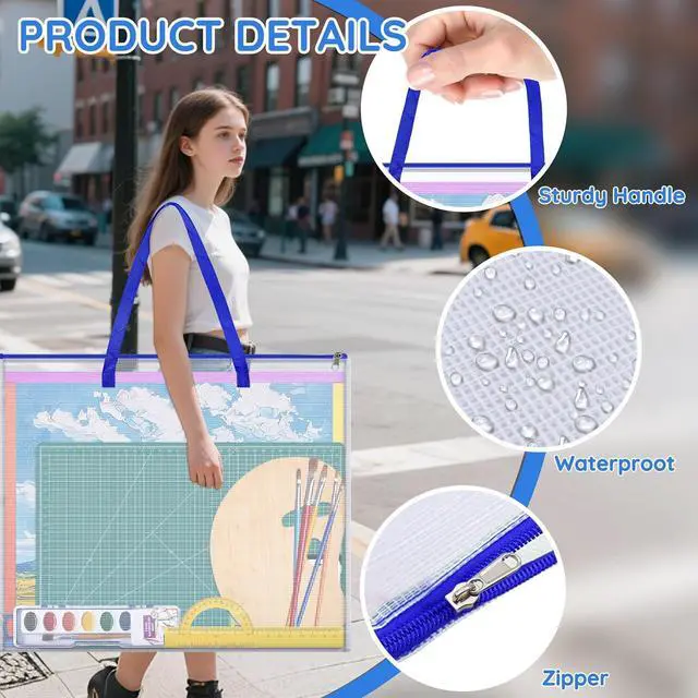 Alt view image 3 of 7 - ZKOO Poster Storage Bag, 26" x 20" Art Portfolio Bag, Bulletin Board Holder Art Portfolio Container for Artwork, Artwork Storage Case for Poster, Bulletin Board, Scrapbook, Teaching Materials (Blue)