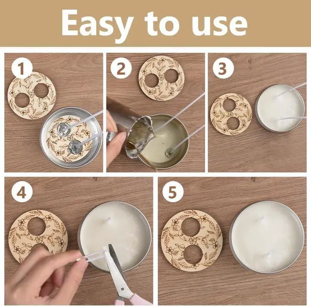 Alt view image 4 of 6 - BENECREAT 6 Pcs 3 Styles Wooden Wick Centering Tool, 2.95 Inch Engraved Patterned Wick Holder, 1-Hole 2-Hole 3-Hole Candle Wick Stabilizer for Candle Making DIY