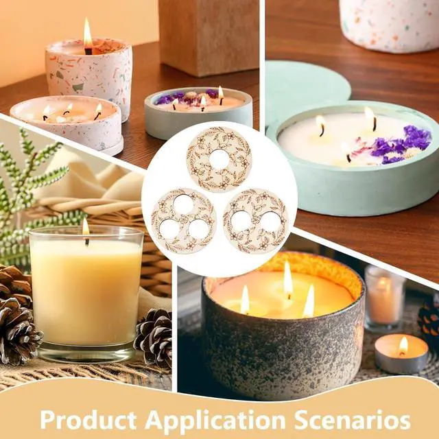 Alt view image 6 of 6 - BENECREAT 6 Pcs 3 Styles Wooden Wick Centering Tool, 2.95 Inch Engraved Patterned Wick Holder, 1-Hole 2-Hole 3-Hole Candle Wick Stabilizer for Candle Making DIY