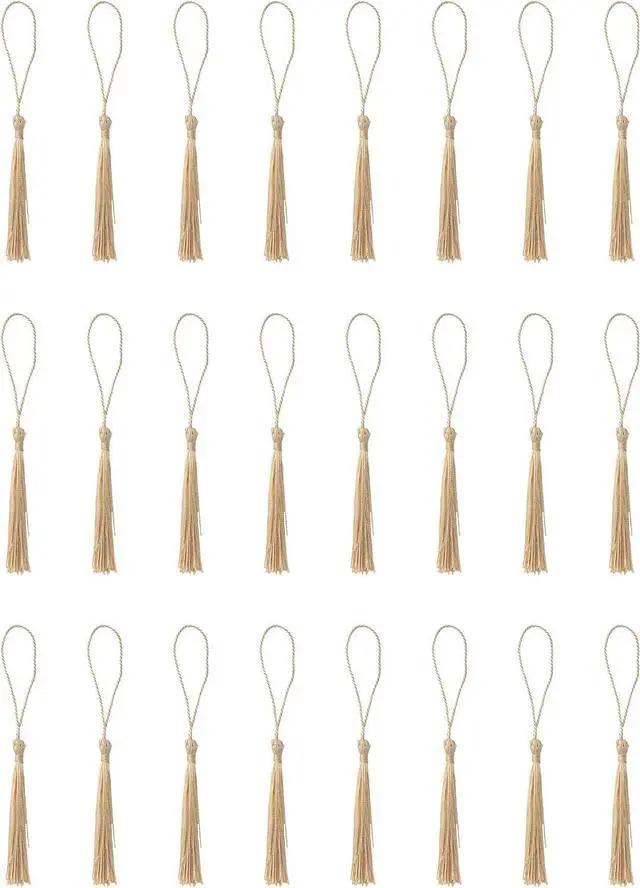 Main image of 30 Pcs Mini Tassels Soft Flossy Bookmark Small Handmade Craft (Light Gold) | Tassels with Loop for DIY Crafting Project Earring Jewelry Making Souvenir Graduation Clothing Sewing Gift Tags Keychain