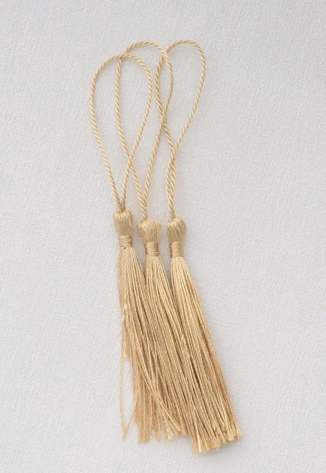 Alt view image 3 of 4 - 30 Pcs Mini Tassels Soft Flossy Bookmark Small Handmade Craft (Light Gold) | Tassels with Loop for DIY Crafting Project Earring Jewelry Making Souvenir Graduation Clothing Sewing Gift Tags Keychain
