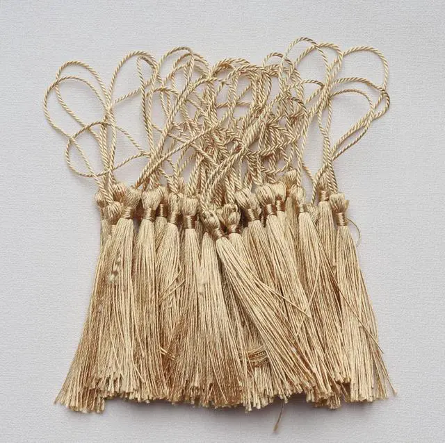 Alt view image 2 of 4 - 30 Pcs Mini Tassels Soft Flossy Bookmark Small Handmade Craft (Light Gold) | Tassels with Loop for DIY Crafting Project Earring Jewelry Making Souvenir Graduation Clothing Sewing Gift Tags Keychain