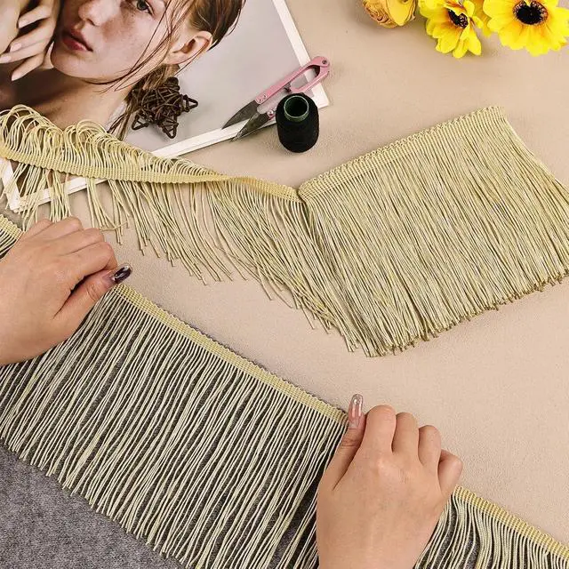 Alt view image 6 of 7 - 5 Yard 6 Inch Chainette Fringe Trim, Tassel Sewing Trim | for Handmade DIY, Curtains, Latin-Style Dresses and Lampshade Decorations