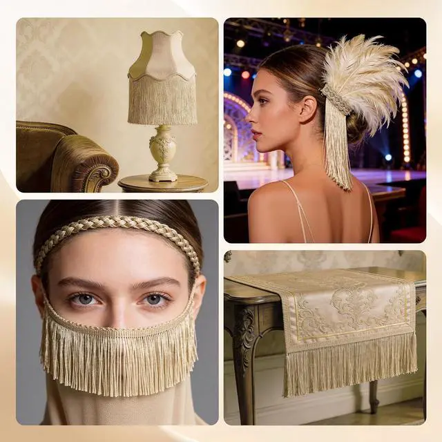 Alt view image 7 of 7 - 5 Yard 6 Inch Chainette Fringe Trim, Tassel Sewing Trim | for Handmade DIY, Curtains, Latin-Style Dresses and Lampshade Decorations