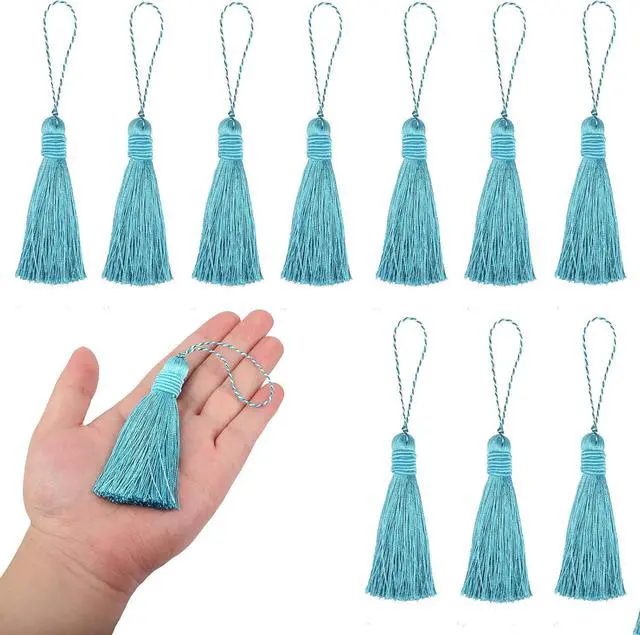 Main image of 15Pcs 6 Inch Small Bookmark Tassels with Cord Loops, Blue | Handmade Twisted Key Tassels for DIY Craft Accessories, Home Decoration
