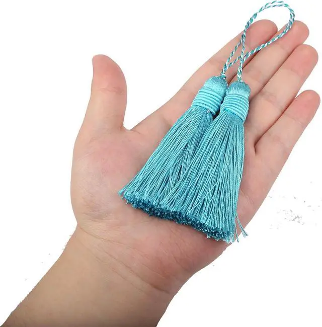 Alt view image 3 of 7 - 15Pcs 6 Inch Small Bookmark Tassels with Cord Loops, Blue | Handmade Twisted Key Tassels for DIY Craft Accessories, Home Decoration