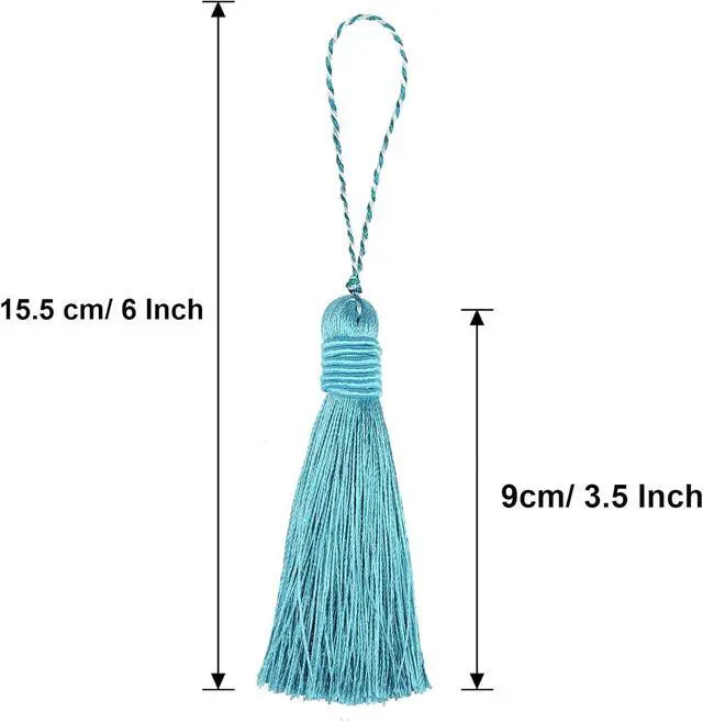 Alt view image 2 of 7 - 15Pcs 6 Inch Small Bookmark Tassels with Cord Loops, Blue | Handmade Twisted Key Tassels for DIY Craft Accessories, Home Decoration