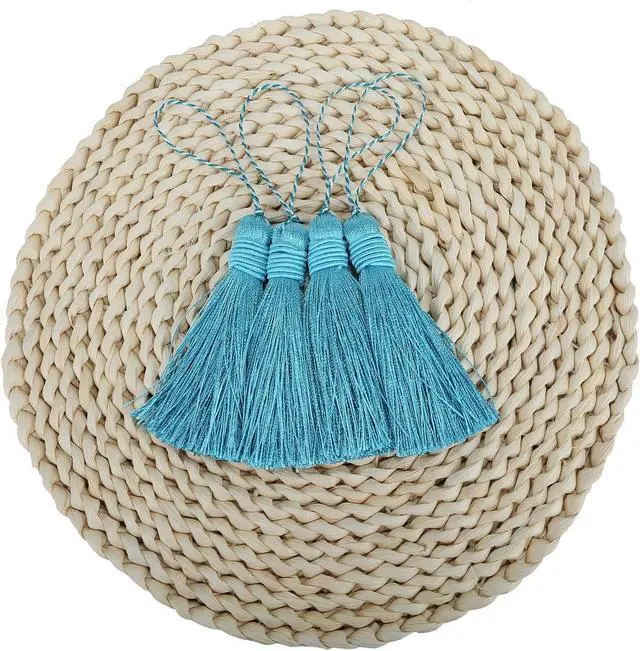 Alt view image 4 of 7 - 15Pcs 6 Inch Small Bookmark Tassels with Cord Loops, Blue | Handmade Twisted Key Tassels for DIY Craft Accessories, Home Decoration
