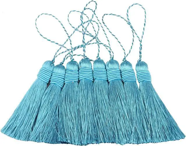 Alt view image 5 of 7 - 15Pcs 6 Inch Small Bookmark Tassels with Cord Loops, Blue | Handmade Twisted Key Tassels for DIY Craft Accessories, Home Decoration