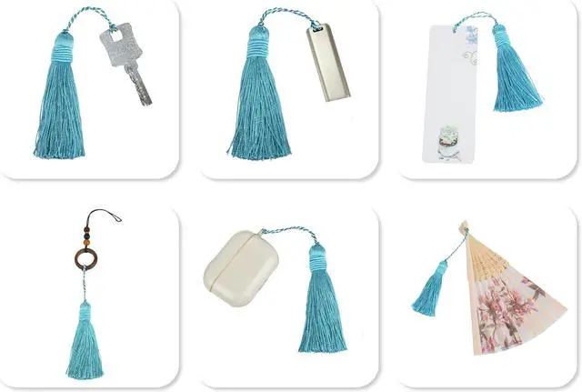 Alt view image 6 of 7 - 15Pcs 6 Inch Small Bookmark Tassels with Cord Loops, Blue | Handmade Twisted Key Tassels for DIY Craft Accessories, Home Decoration