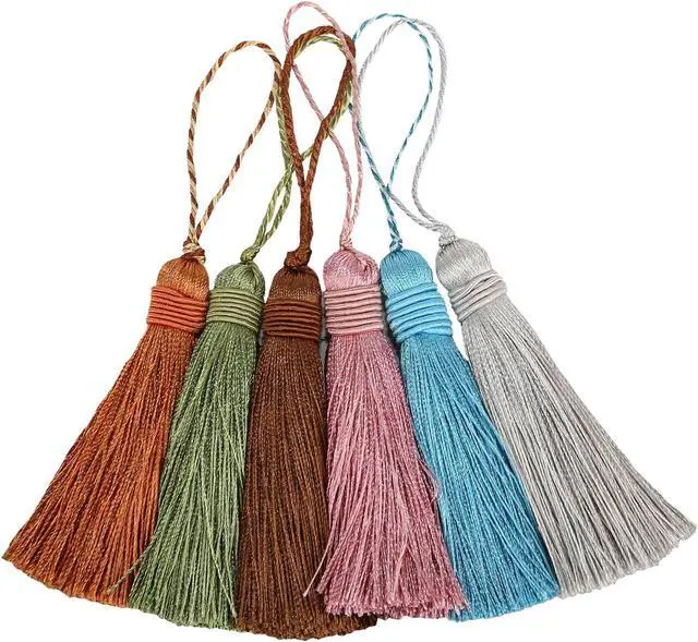 Alt view image 7 of 7 - 15Pcs 6 Inch Small Bookmark Tassels with Cord Loops, Blue | Handmade Twisted Key Tassels for DIY Craft Accessories, Home Decoration