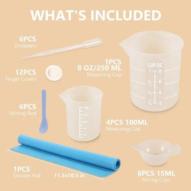 Alt view image 2 of 6 - KISREL Silicone Measuring Cups for Resin, Resin Supplies with 250&100ml Silicone Cups, Resin Mixing Cups, Stir Sticks, Epoxy Mixing Cup, Molds
